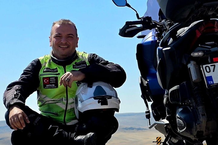 Burak on the road with his motorcycle. From his travel recap of September 2026.