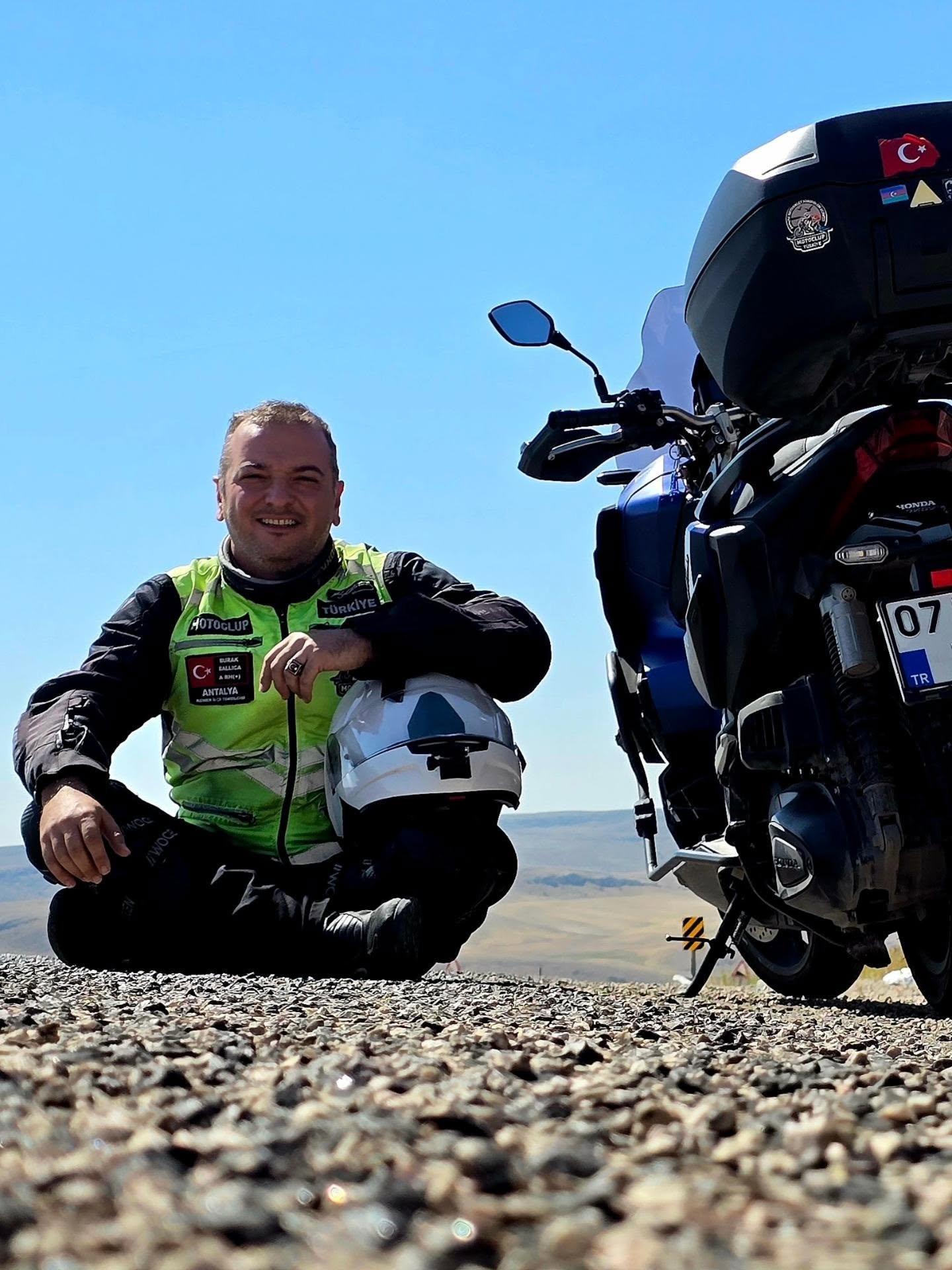 Burak on the road with his motorcycle. From his travel recap of September 2026.