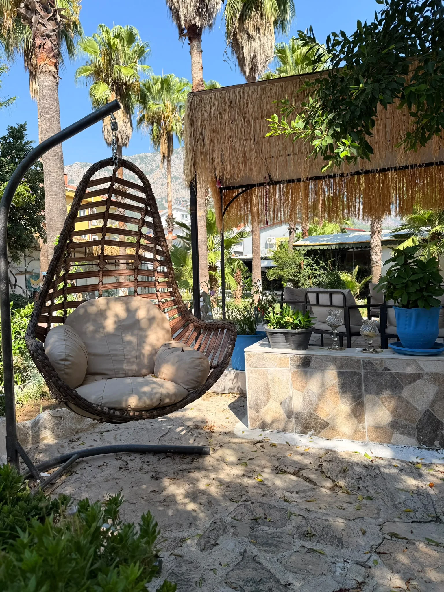 Hanging chair beneath the trees