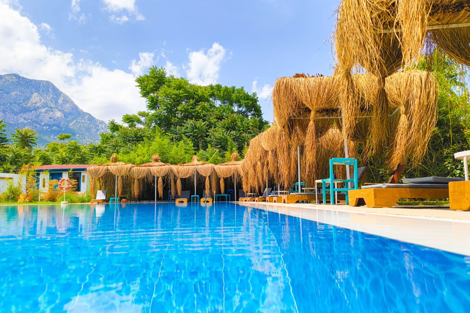 Pool, palms and mountain atmosphere at Erendiz Garden Hotel
